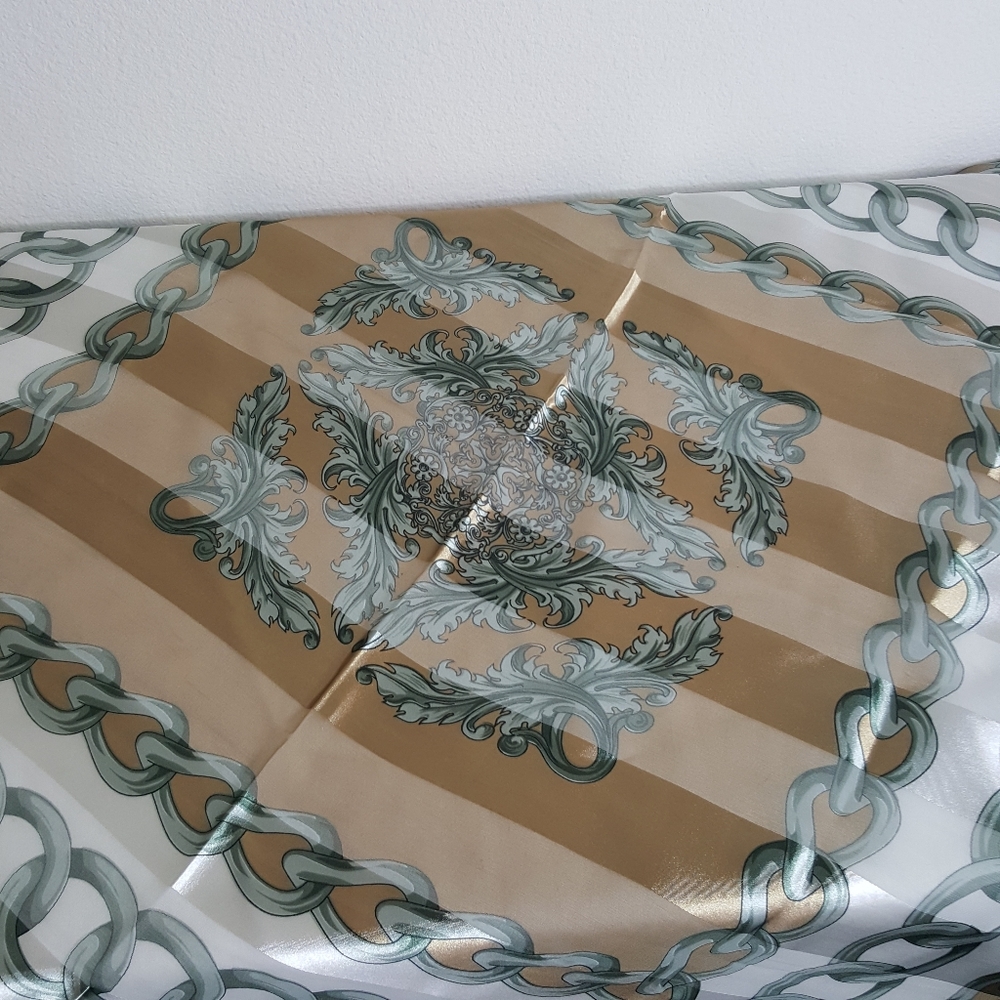 Unbranded gold, green & cream floral striped scarf